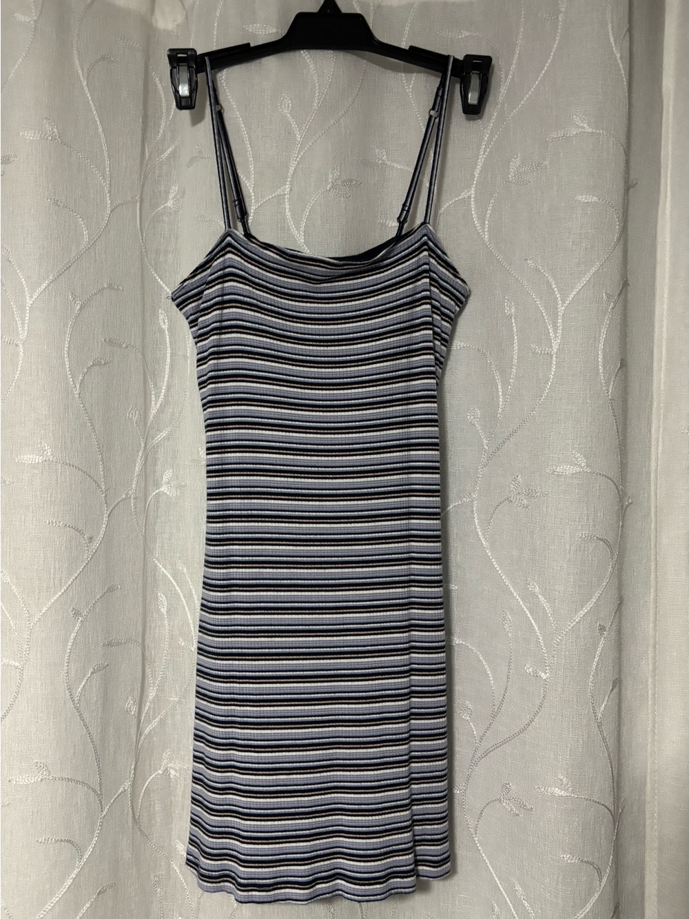 Hollister Striped Blue & Black Ribbed Spaghetti Strap Mini Dress